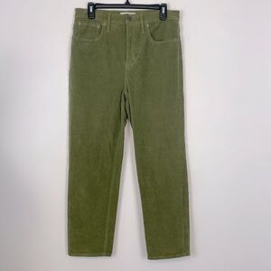 Madewell Moss Green Corduroy Classic Straight Jeans. High Rise. Cropped. Size 29